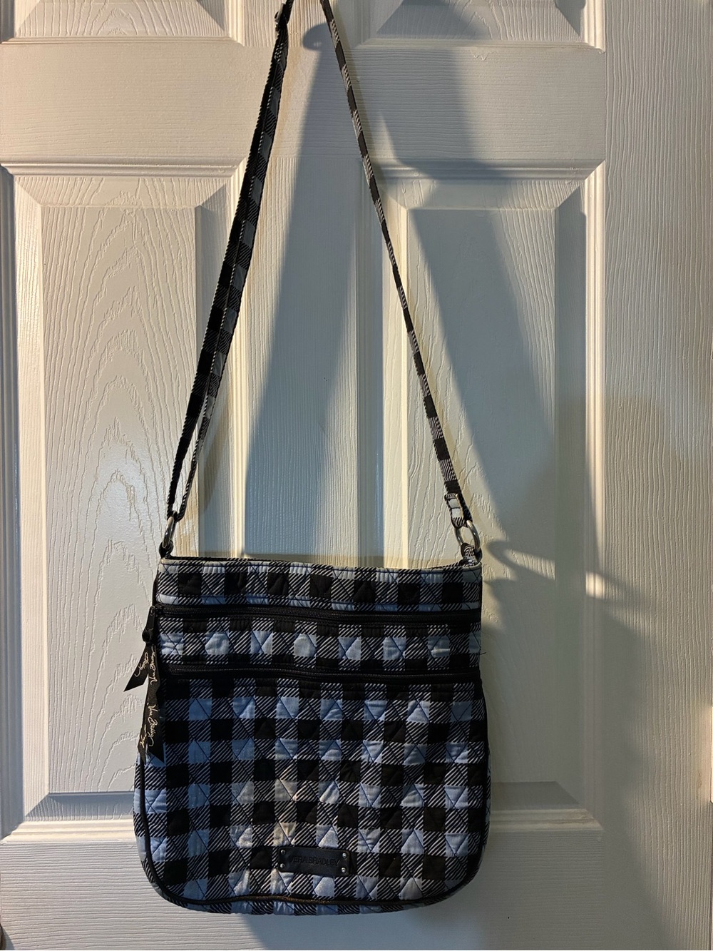 Vera Bradley Triple Zip Hipster Crossbody Blue Black Plaid Gingham Purse Bag⁠